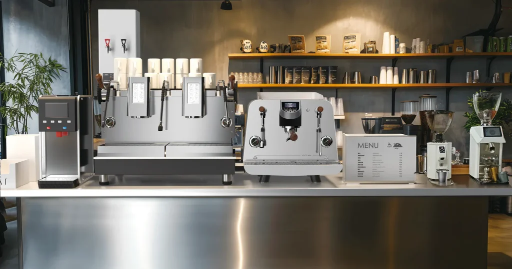 Nudof commercial espresso machine lineup comparison — H1 F1 E21 F2 TK2 G2