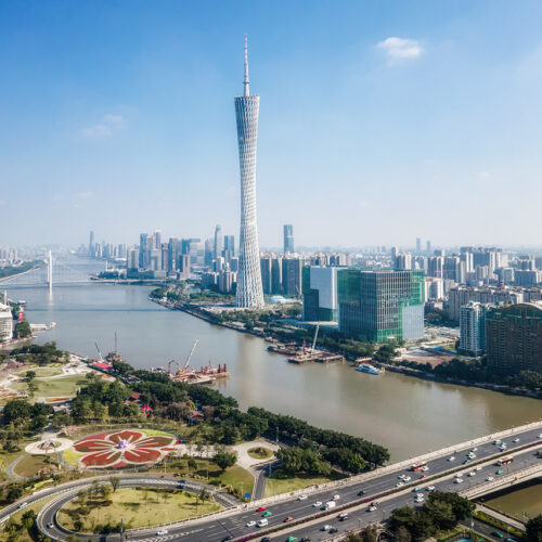 Aerial photography China Guangzhou modern city architecture land
